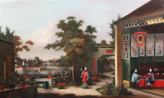 Circle of Youqua (Chinese, fl.1840-1870) Houquas garden on Honan Island, 26 x 44in.